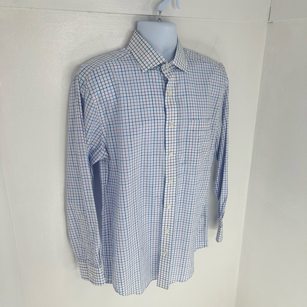Vineyard Vines Cooper Shirt Size Medium 100% Cotton Blue Check Office Career - Picture 3 of 12